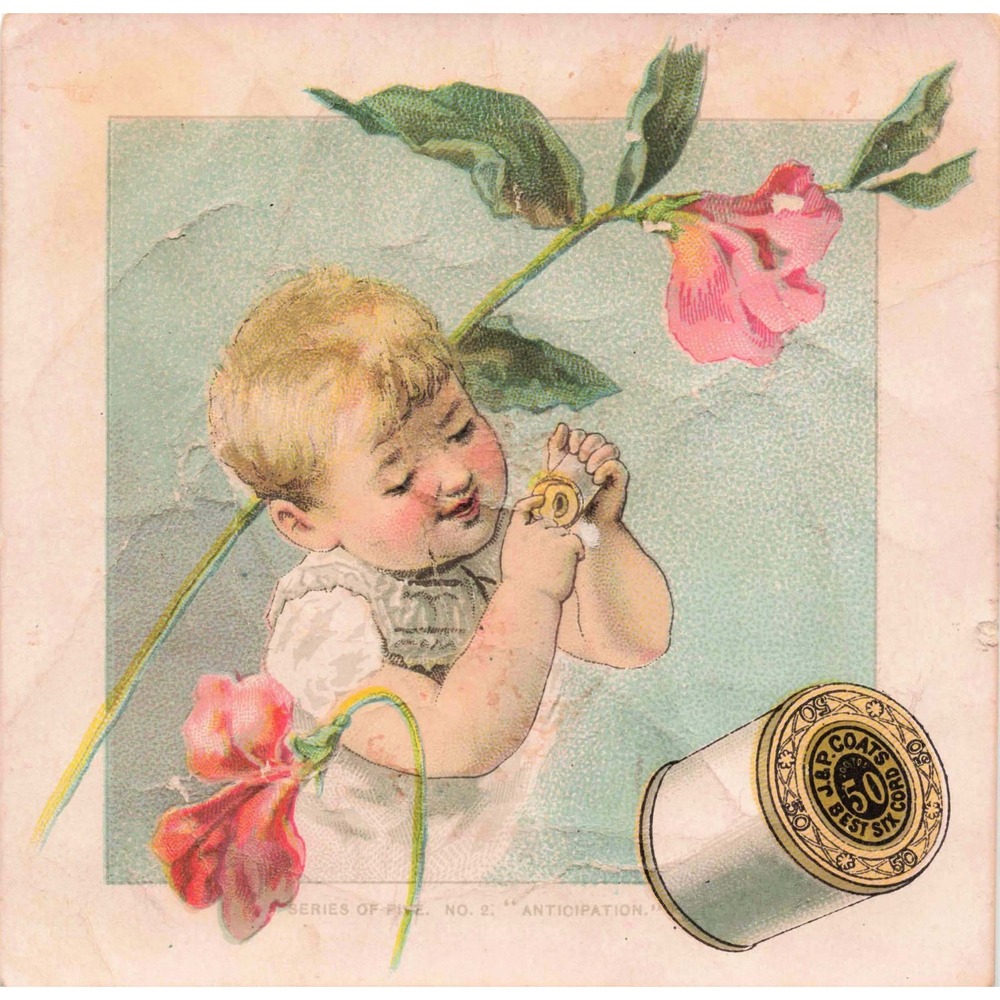 Antique J&P Coats Best Six Cord Thread Trade Card Knapp Litho No 2 - Picture 2 of 2